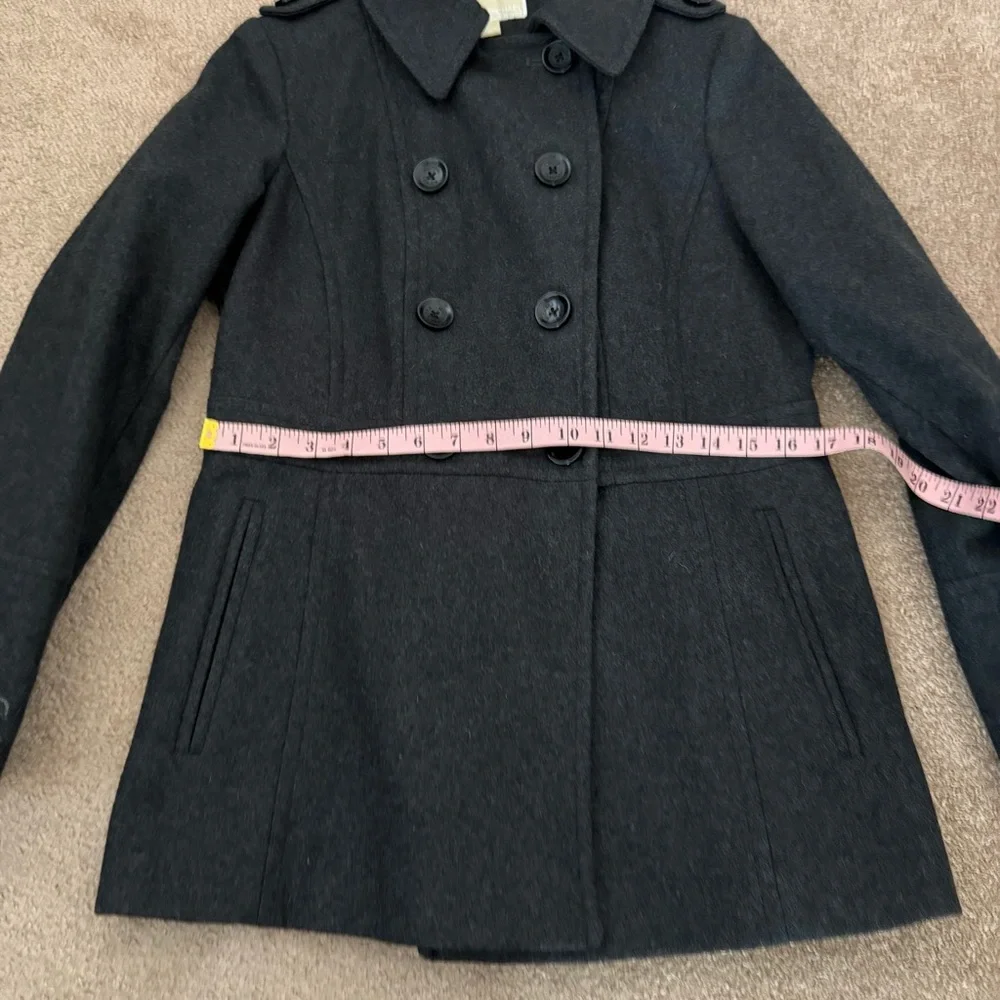 Classic Charcoal Double-Breasted Women's Coat with Military type details. Size S